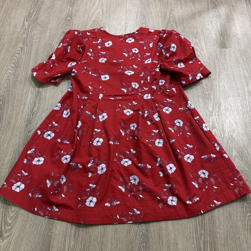 Free People Adelle Tunic Dress Womens L Large Red Floral Puff Sleeves Tie Front - Picture 9 of 9